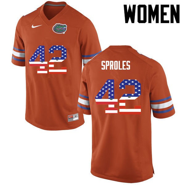 Florida Gators Women #42 Nick Sproles College Football USA Flag Fashion Orange